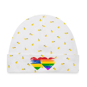 Mauritius Regenbogen Flagge Herz used - Baby Premium Organic Mütze - Weiß/Zitronengelb - Vorne
