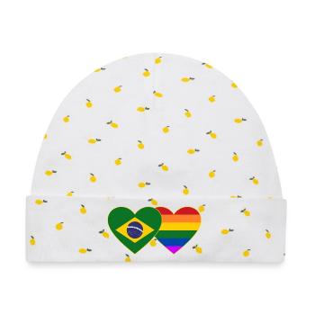 Brasilien Regenbogen Flagge Herz - Baby Premium Organic Mütze - Weiß/Zitronengelb - Vorne
