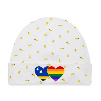 Curacao Regenbogen Flagge Herz - Baby Premium Organic Mütze - Weiß/Zitronengelb - Vorne