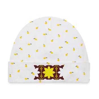 Kaleidoskop Gelb-Maron Muster - Baby Premium Organic Mütze - Weiß/Zitronengelb - Vorne