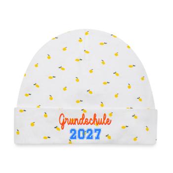 Einschulung Grundschule 2027 - Baby Premium Organic Mütze - Weiß/Zitronengelb - Vorne