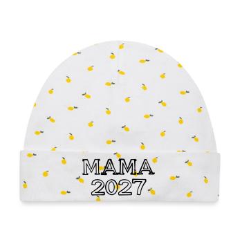Mama 2027 Schriftzug handgezeichnet - Baby Premium Organic Mütze - Weiß/Zitronengelb - Vorne