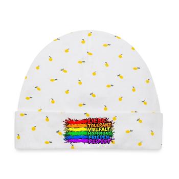 Regenbogenfrieden Liebe Vielfalt - Baby Premium Organic Mütze - Weiß/Zitronengelb - Vorne