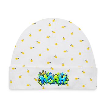 Noah Graffiti Name: Königskrone Neonblasenbuchstaben - Baby Premium Organic Mütze - Weiß/Zitronengelb - Vorne