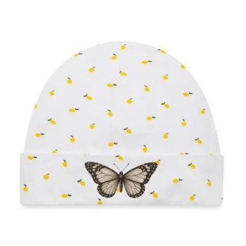 GEEKLEY – Bestiarium – Schmetterling - Baby Premium Organic Mütze - Weiß/Zitronengelb - Vorne