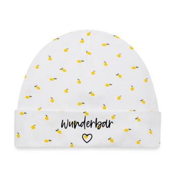 wunderbar Herz - Baby Premium Organic Mütze - Weiß/Zitronengelb - Vorne