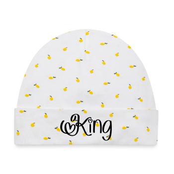 King mit Herz - Baby Premium Organic Mütze - Weiß/Zitronengelb - Vorne