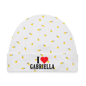 I love Gabriella T-Shirt Geschenkidee - Baby Premium Organic Mütze - Weiß/Zitronengelb - Vorne