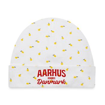 Aarhus Danmark Schriftzug Retro - Baby Premium Organic Mütze - Weiß/Zitronengelb - Vorne