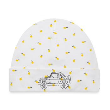 4X4 Auto Umriss - Baby Premium Organic Mütze - Weiß/Zitronengelb - Vorne