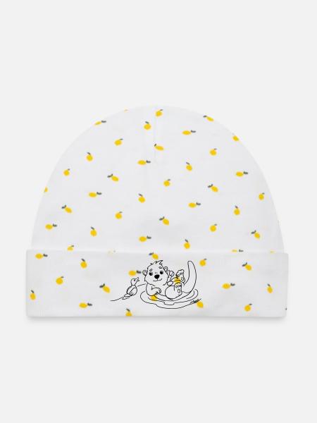 Otter mit Ente Ausmalmotiv - Baby Premium Organic Mütze - Weiß/Zitronengelb