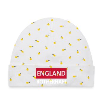England Rotherham Stadtbild Illustration - Baby Premium Organic Mütze - Weiß/Zitronengelb - Vorne