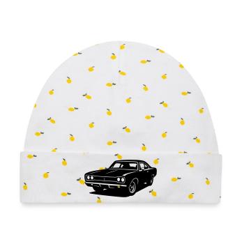 Muscle Car - Baby Premium Organic Mütze - Weiß/Zitronengelb - Vorne