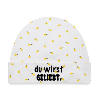 du wirst geliebt. - Baby Premium Organic Mütze - Weiß/Zitronengelb - Vorne