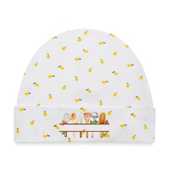 Personalisiertes Aquarell-Küchengeschenk - Baby Premium Organic Mütze - Weiß/Zitronengelb - Vorne