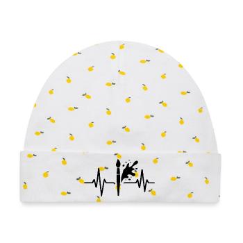 Farbroller Heartbeat Line DIY Farbdesign - Baby Premium Organic Mütze - Weiß/Zitronengelb - Vorne