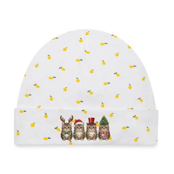Getigerte Katze Weihnachtsmann Weihnachten  - Baby Premium Organic Mütze - Weiß/Zitronengelb - Vorne