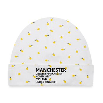 Manchester – England Lyric Design - Baby Premium Organic Mütze - Weiß/Zitronengelb - Vorne