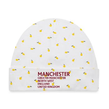 Manchester Name Stack Typografie - Baby Premium Organic Mütze - Weiß/Zitronengelb - Vorne