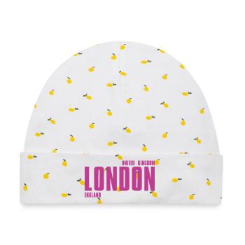 Pink London Typography T-shirt - Baby Premium Organic Mütze - Weiß/Zitronengelb - Vorne