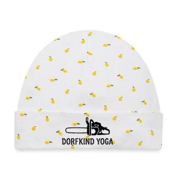 Dorfkind Yoga Chainsaw - Baby Premium Organic Mütze - Weiß/Zitronengelb - Vorne