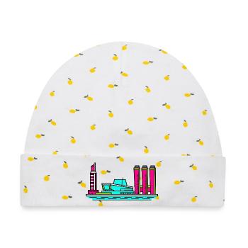 Göteborger Skyline Lippenstiftturm-Kunst - Baby Premium Organic Mütze - Weiß/Zitronengelb - Vorne