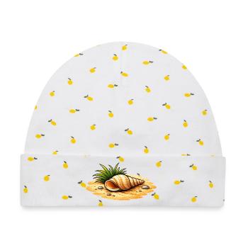 Muschel Strand Illustration Maritimes Küstenmotiv - Baby Premium Organic Mütze - Weiß/Zitronengelb - Vorne