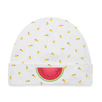 Saftige Wassermelonenscheibe - Baby Premium Organic Mütze - Weiß/Zitronengelb - Vorne