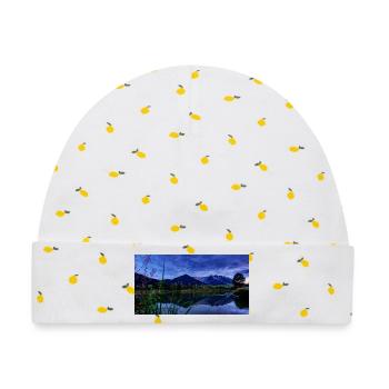 Nachtblick am Bergsee Blau - Baby Premium Organic Mütze - Weiß/Zitronengelb - Vorne