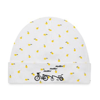 Rollin‘ - Fahrrad und Rolli - Baby Premium Organic Mütze - Weiß/Zitronengelb - Vorne