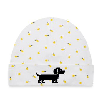 Dackel Dachshund Retro Pixel-Art  - Baby Premium Organic Mütze - Weiß/Zitronengelb - Vorne