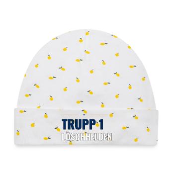 Jugendfeuerwehr Truppshirt – Trupp 1 Löschhelden - Baby Premium Organic Mütze - Weiß/Zitronengelb - Vorne