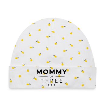 Mommy of Three – Mama von drei Kindern - Baby Premium Organic Mütze - Weiß/Zitronengelb - Vorne