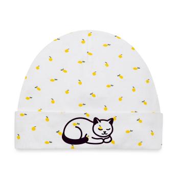 Schlafende Katze Icon - Baby Premium Organic Mütze - Weiß/Zitronengelb - Vorne