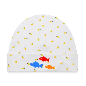 Bunte Fischsilhouetten Trio - Baby Premium Organic Mütze - Weiß/Zitronengelb - Vorne