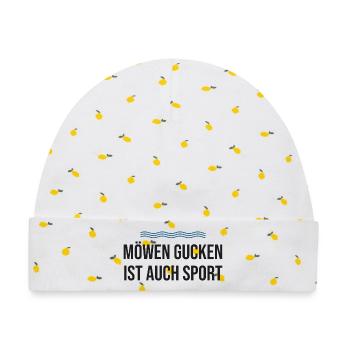 Möwen gucken ist auch Sport – Nordsee - Baby Premium Organic Mütze - Weiß/Zitronengelb - Vorne