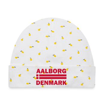 Aalborg-Dänemark-Flaggenmotiv - Baby Premium Organic Mütze - Weiß/Zitronengelb - Vorne