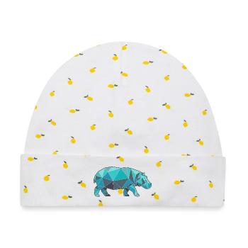 Poly Stil Nilpferd - Baby Premium Organic Mütze - Weiß/Zitronengelb - Vorne