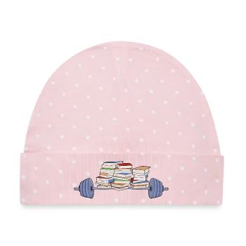 Heben von Gewichten und Büchern - Baby Premium Organic Mütze - Rosa/Weiße Punkte - Vorne