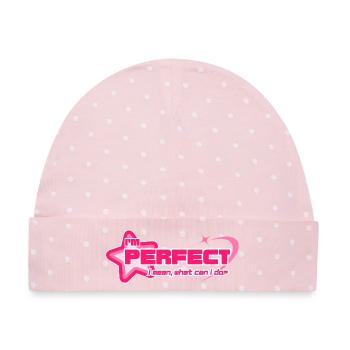 "I'm Perfect" – Y2K Girly Pink Statement - Baby Premium Organic Mütze - Rosa/Weiße Punkte - Vorne
