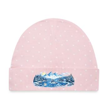 Winterliche Berglandschaft am See - Baby Premium Organic Mütze - Rosa/Weiße Punkte - Vorne