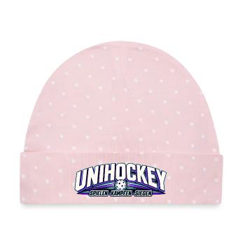 Unihockey NeonLogo Kraftvoll - Baby Premium Organic Mütze - Rosa/Weiße Punkte - Vorne