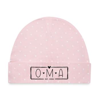 Oma Est. 2026 - Baby Premium Organic Mütze - Rosa/Weiße Punkte - Vorne