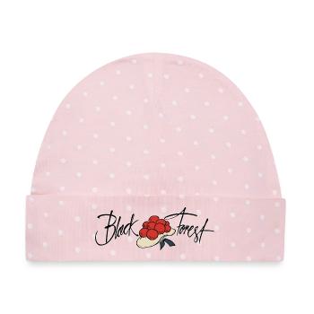 Black Forest Kalligrafie mit Bollenhut - Baby Premium Organic Mütze - Rosa/Weiße Punkte - Vorne