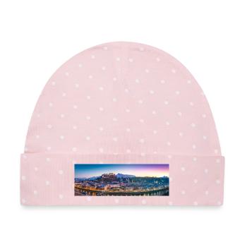 Salzburg Panorama am Abend - Baby Premium Organic Mütze - Rosa/Weiße Punkte - Vorne