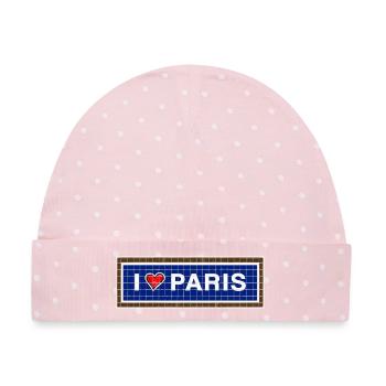 Vintage-Retro-Metrostation-Schild ICH LIEBE PARIS - Baby Premium Organic Mütze - Rosa/Weiße Punkte - Vorne