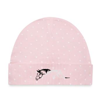 Pferde, Ponys, Tiere, Hengst, animal - Baby Premium Organic Mütze - Rosa/Weiße Punkte - Vorne