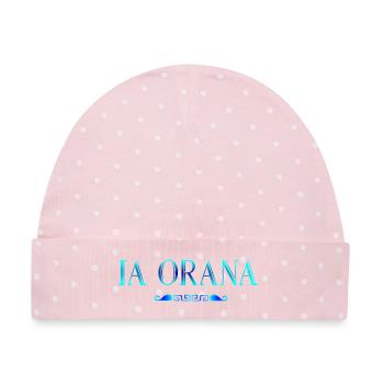 IA ORANA (Blaue Lagune) - Baby Premium Organic Mütze - Rosa/Weiße Punkte - Vorne