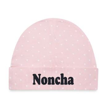 Noncha – Flämisches Textdesign - Baby Premium Organic Mütze - Rosa/Weiße Punkte - Vorne