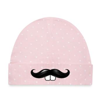 Schnurrbart mit Hasenzähnen  - Baby Premium Organic Mütze - Rosa/Weiße Punkte - Vorne
